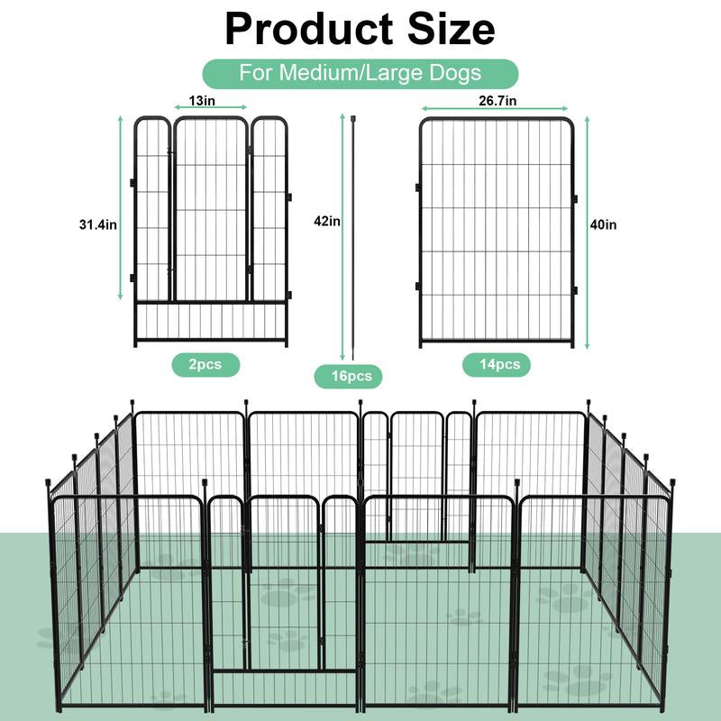 Anyask 24-50 Inch 4-16 Panels Dog Playpen, Foldable Metal Exercise Puppy Playpen, Patented Corral Para Perros, Garden Fence for Yard Landscape Patio Outdoor Decor RV Camping