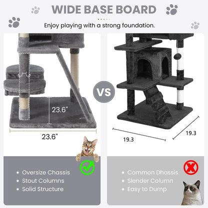 【Deals for You】Sha CERLIN 65In Larger Cat Tree Tower Condo for Indoor Cats, Multi-Level Furniture Activity Center with Wide Base/Cozy Plush Cat Perches/Baskets/Sisal Scratching Posts and Hammock#Fathersdaygift