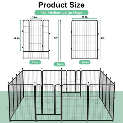 Anyask 24-50 Inch 4-16 Panels Dog Playpen, Foldable Metal Exercise Puppy Playpen, Patented Corral Para Perros, Garden Fence for Yard Landscape Patio Outdoor Decor RV Camping